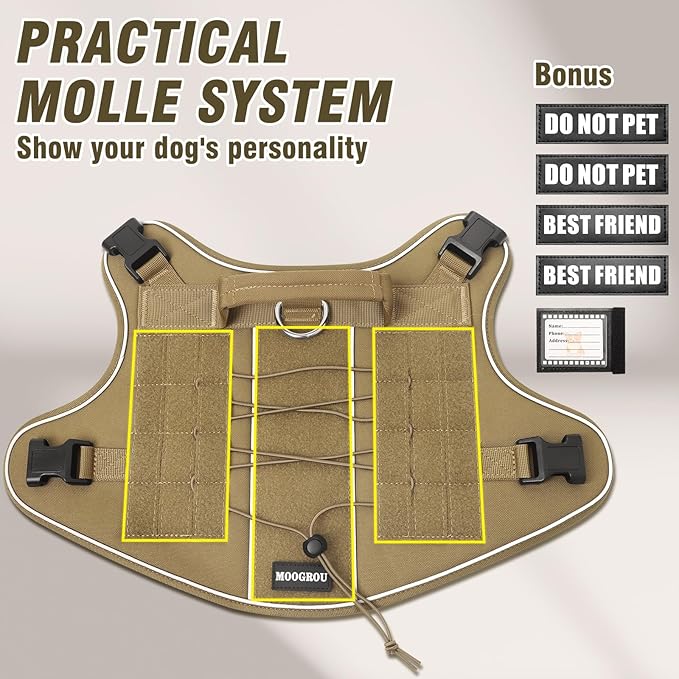 Tactical Dog Harness Medium Sized Dog,No Pull Military Dog Vest with Handle,Reflective Heavy Duty Pet Harness for Walking Hiking Training Brown M
