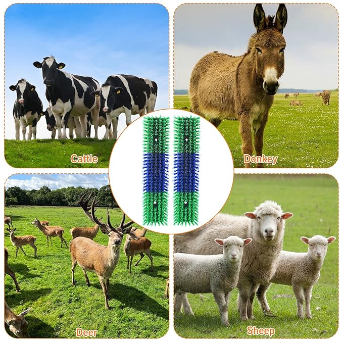 Livestock Scratch Brush With 16 Screws，Animal Back Scratching Brush for Cow,Cattle,Sheep, Horses,Pigs，Massage Grooming Tool(Green, 2pcs)