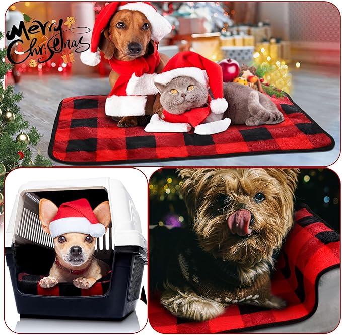 Reginary 4 Pcs Waterproof Guinea Pig Blankets Washable Small Animal Fleece Bedding Absorbent Guinea Pig Cage Liners Reusable Pet Pee Pad Sleep Mat for Hamster Ferret(Christmas Plaid,24 x 16 Inch)