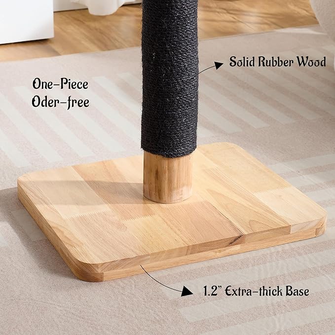 29" Tall Cat Scratching Post with Sisal Scratcher, Extra-Stable & Natural Solid Rubber Wood Base, Hanging Ball Toy for Indoor Cats Adults & Kittens, Black