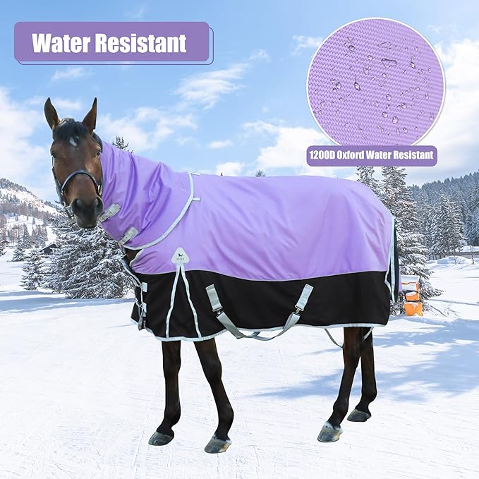 Horse Turnout Blankets Horse Blanket Winter Water Resistant,220G-Gram Polyester Poly Filling Liner 1200D Premium Turnout Horse Blanket,Medium Weight Blanket 72 inches,135cm