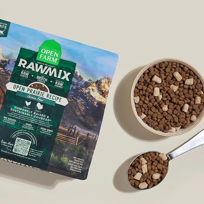 Open Farm, RawMix Dry Cat Food, Protein-Packed Kibble Coated in Bone Broth with Freeze Dried Raw Chunks, for Indoor & Outdoor Cats, Chicken & Turkey Grain-Free Recipe, 8lb Bag