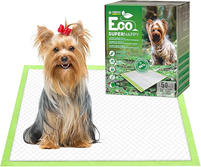 CROCI Puppy Pads 22x22in ECO Green Dog Pee Pads , Plant-Based Dogs Pads Absorbs Up to 4 Cups of Liquid, 5-Layer Leak-Proof & Quick Drying Pee Pads for Dogs, Disposable (50 Counts)