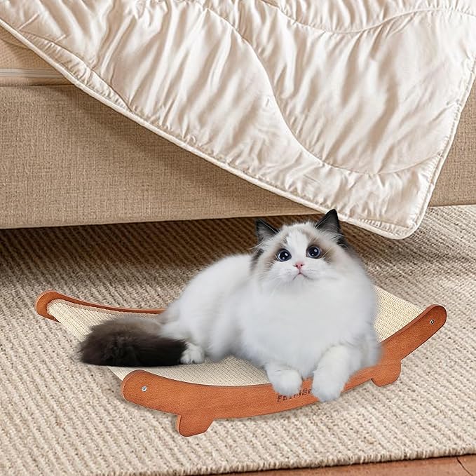 Extra-Larger Sisal Cats Scratcher Bed Shaped U, Beech Wood Scratching Pad Indoor cat Toy,Durable,Wooden Cat Furniture Protector, Scratch Post for Larges Cats Scratcher Lounge,Clawing and Play