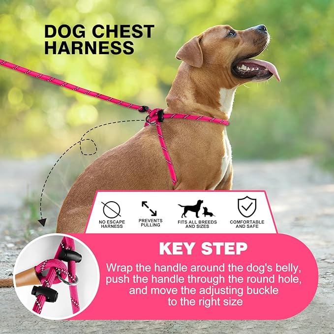 Lynxking No Pull Rope Dog Harness No Pull Reflective Leash Harness Collar 3 in 1 Dog Halter Harnesses Adjustable for Large Giant Dog (Pink, Small 3/8 inch)