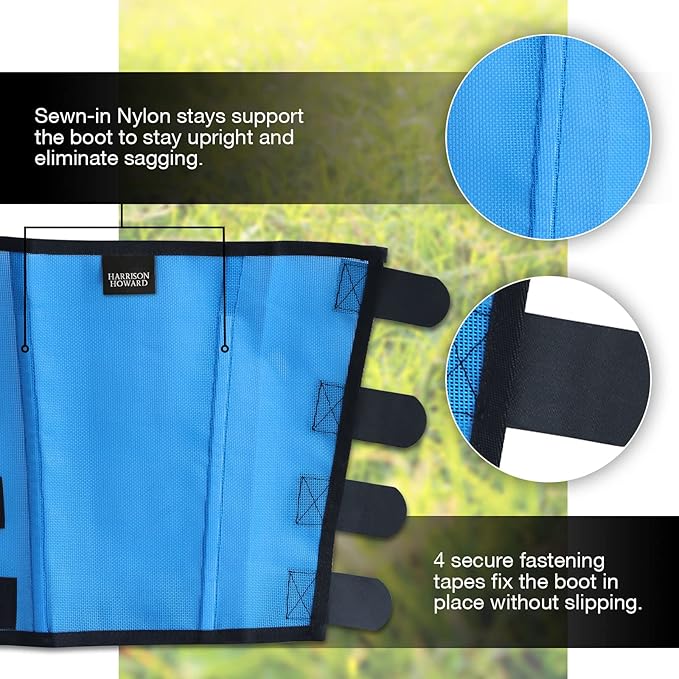 Harrison Howard Loose Fitting Fly Boots UV-Protective Extra Tough Mesh Ventilated Four Fasteners Stay-on Design Protect Horse Legs & Stomp-Reducing Set of 4 Sky Blue Small