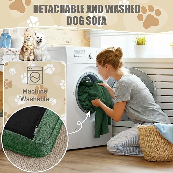 Dog Sofa Couch for Medium to Large Dogs, 55" Memory Foam Pet Sofa Couch with Washable Fabric, Durable Elevated Dog Bed with Legs, Removable Cushion for Medium and Large Dogs, Green