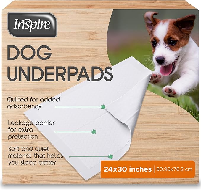 Inspire White Disposable Dog Pee Pads, 60ct Disposable Puppy Training Pads | Puppy Pads for Dogs (30" x 24")