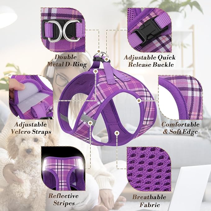 Athena Collection Step-in Dog Harness with 5 ft Leash, Medium Dog Harness Leash Set Large No Pull Dog Vest Harness with Reflective Strips Adjustable Velcro, Easy Walk Dog Harness, Purple