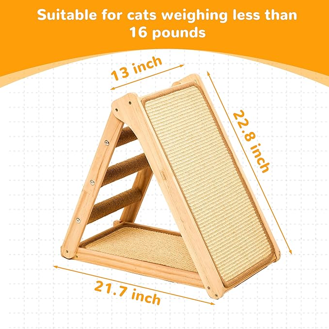 Large Sisal Cat Scratcher, Cat Scratching Post Tower Assembled - Solid Wood Sisal Scratching Posts for Indoor Cats Adults