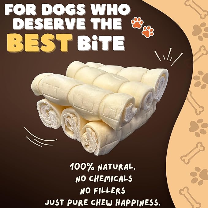 Woofley's 5-6" Buffalo Beef Cheek Roll -(100 Count)- Beef Cheek Rolls for Dogs - Long Lasting Natural Dog Chews