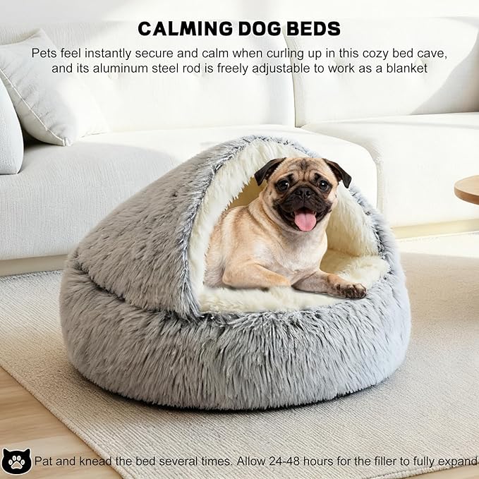 YUDANSI Calming Cat Beds for Indoor Cats - 26x26 Inch Small Dog Bed Washable, Built-in Support, Stable and not Collapsing, Anti-Anxiety Soft Anti-Slip Pet Beds, Fluffy for Small Medium Cats and Dogs