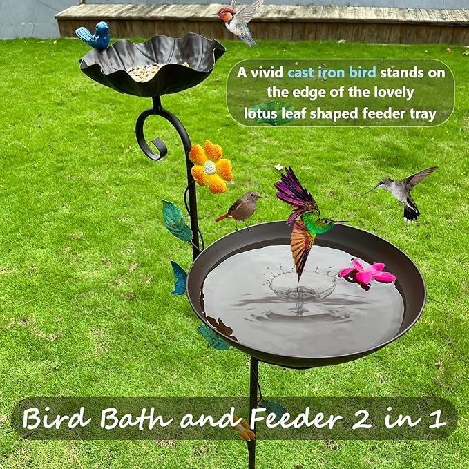 Free Standing Bird Baths for Outdoors, 58" H Decorative Bird Bath Feeder Combo with Metal Stake, Upgraded 5 Spikes Detachable Antique Birdbaths for Garden Patio Yard Lawn