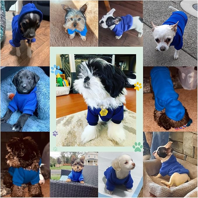 Jecikelon Winter Dog Hoodie Sweatshirts with Pockets Warm Dog Clothes for Small Dogs Chihuahua Coat Clothing Puppy Cat Custume (Dark Blue, X-Small)