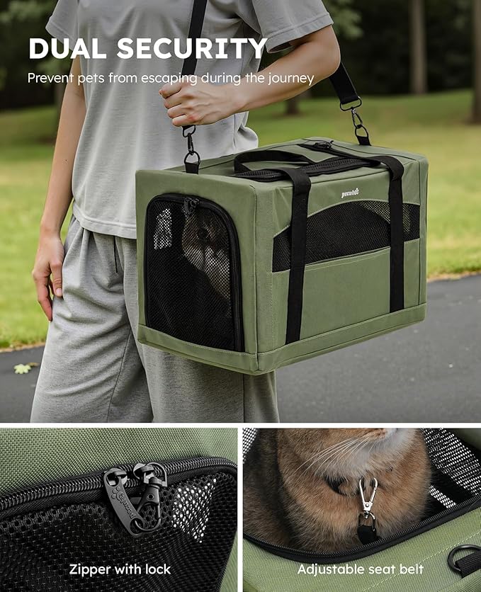 Pecute Cat Carrier Stale, Pet Carrier Breathable and Portable, Cat Carriers Bag with Scientific Hidden Partition, Carriers for Cat Under 11lbs, Dog Carrier Suitable for Travel and Outing, Green