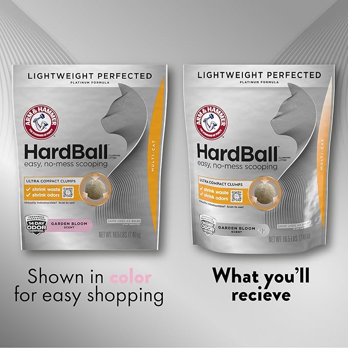 ARM & HAMMER Hardball Lightweight Platinum Multi-Cat Clumping Cat Litter Odor Control, Easy No-Mess Scooping, Garden Bloom Scent, 8.5 Lbs.