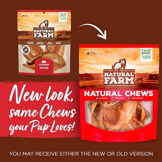 Natural Farm Pig Ear Slivers for Dogs (4 Pounds Bag), One Ingredient: Natural Pigs Ear Slivers, Air Dried, Long-Lasting & Highly Digestible Treats, Great for Puppy and Large/Medium Dogs