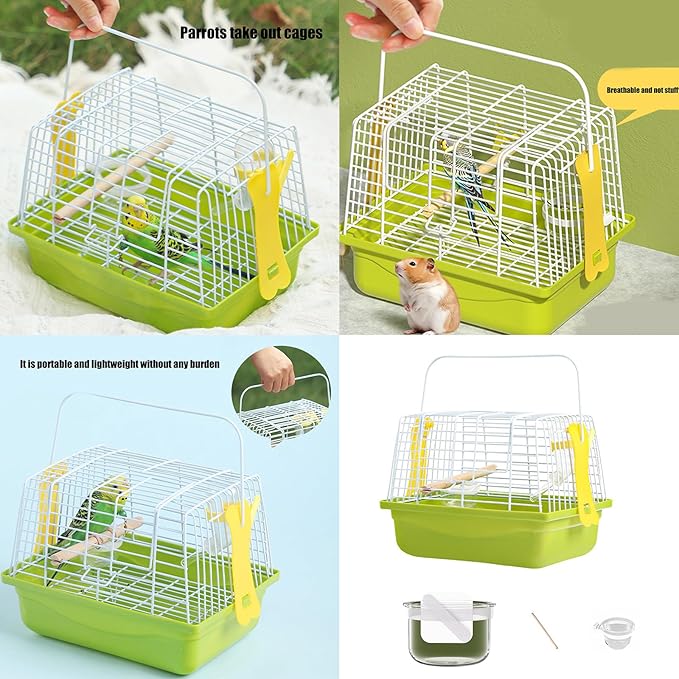 Travel Bird Cage,Small Bird Carrier Cage,Compact Outdoor Birds House,with Carrying Handle and Rust Coating for Pet Parrots and Small Animals