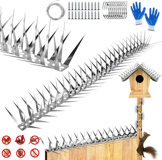 Bird Spikes,79 inch Stainless Steel Bird Deterrent Spikes,Raccoon and Snake Deterrent,Squirrel Baffles for Bird Feeders,Pigeon Spikes for Outside,Anti climb spikes Garden Fences and Fruit Trees