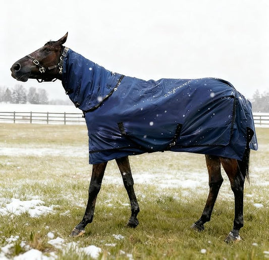 Horse Turnout Blanket | Medium Weight Horse Blanket with 1200D 280g Cotton Filling | Detachable Neck Cover & Belly Wrap (78in/145cm)
