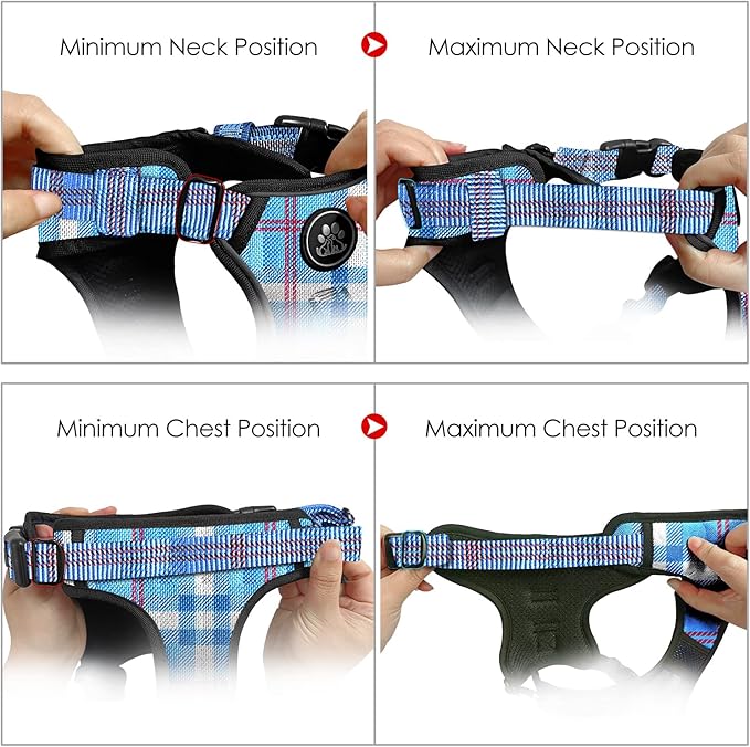 NESTROAD No Pull Dog Harness with Leash, Reflective No Choke Pet Vest Harness,Adjustable Soft Padded Dog Harness with Easy Control Handle for Large Dogs(Checkered Blue,X-Large)