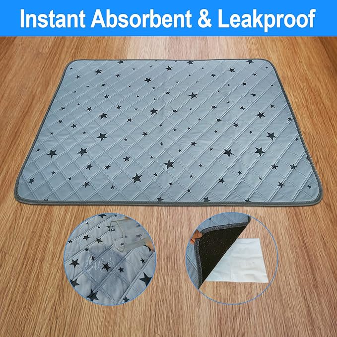 RIOUSSI Washable Pee Pads for Dogs, Reusable, Absorbent, Leakproof, Non Slip Pet Puppy Pads for Potty Training. Gray Stars, 31x36 Inch(2pack)