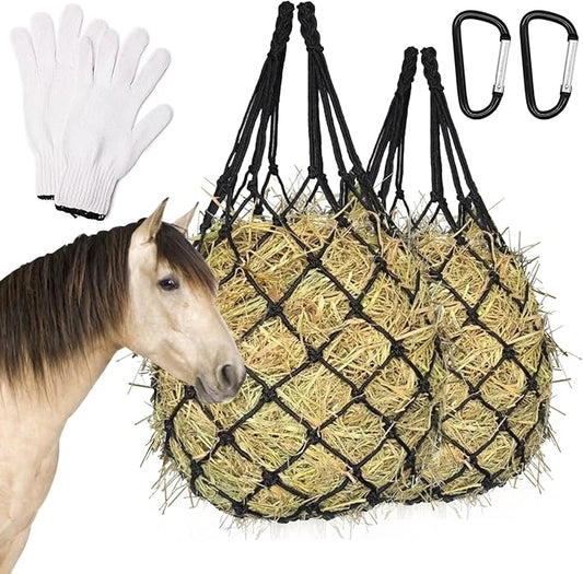2PCS Hay Net for Horses - Ultra Slow Feed Hay Net with 2 Pairs Gloves, 2.36"x2.36" Holes 40” Heavy-Duty Horse Slow Feed Hay Nets for Stall, Trailer, Pasture - Strong & Durable Hanging Feeders