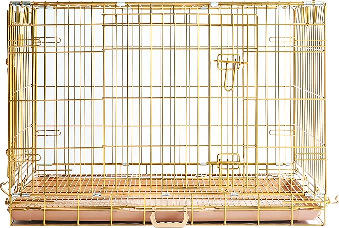HOMEY PET Copper Gold Dog Crate 36 Inch, Portable Folding Metal Wire Dog Kennel Pet Dog Cage with Removable Floor Grid, Pull Out Leak-Proof Pan, Double Doors, Handle for Medium Dogs, Indoor Outdoor