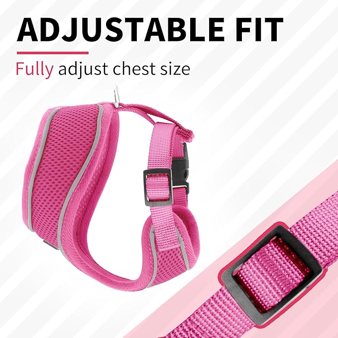 AIITLE Medium Girl Dog Harness, Comfortable Adjustable Mesh Vest with Quick-Release Buckle, Reflective Safety Strips – Perfect for Poodles, Teddy Dogs (M, Hot Pink)