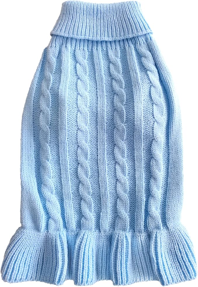CHBORCHICEN Small Dog Sweaters Knitted Pet Cat Warm Dog Sweatshirt Winter Clothes Kitten Puppy Sweater (XXS, Dress-Light Blue)