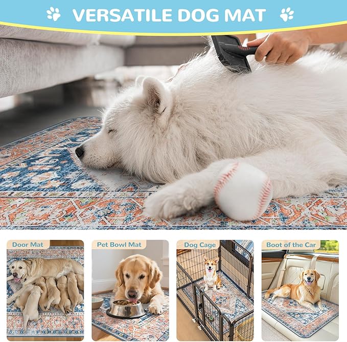 Lahome Extra-Large Washable Dog Pee Pads (72"x72") - Super Absorbent & Waterproof - Leakproof Reusable Mat for Playpens, Beds & Whelping, Convenient Cleanup,Beige Blue