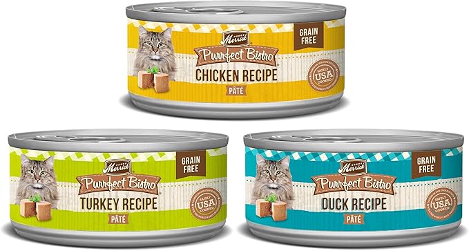 Merrick Purrfect Bistro Grain Free Premium Canned Pate Adult Wet Cat Food, Variety Pack, Chicken, Duck, Turkey - (Pack of 1) 8.25 lb. Cans