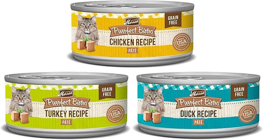 Merrick Purrfect Bistro Grain Free Premium Canned Pate Adult Wet Cat Food, Variety Pack, Chicken, Duck, Turkey - (Pack of 1) 8.25 lb. Cans