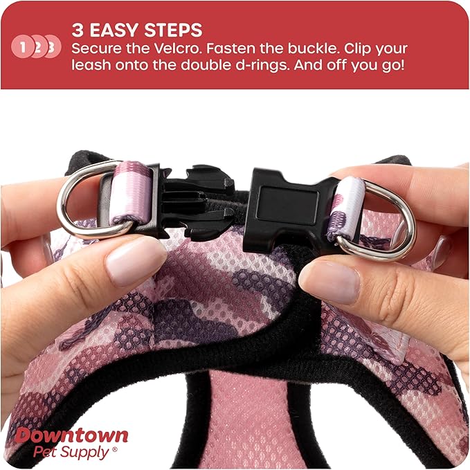 Downtown Pet Supply Step-in Dog Harness – No Pull, Adjustable Padded Mesh with Reflective Trim, Secure Buckle Strap – Comfortable & Breathable Small Dog Harness, Small, Pink Camo