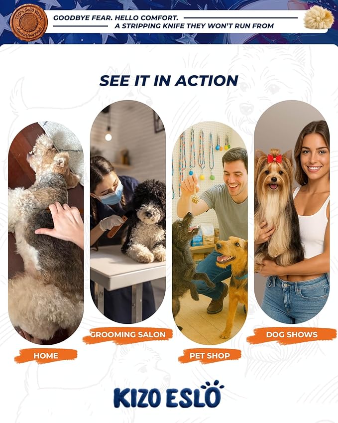 Stripping Knife for Dogs – Gentle Hand Stripping & Carding Knife for Terriers & Double-Coated Breeds, Solid Sapele Hardwood & Black Oxide Stainless Steel, Easy to Clean,Dog Grooming Tool(Left-Handed)