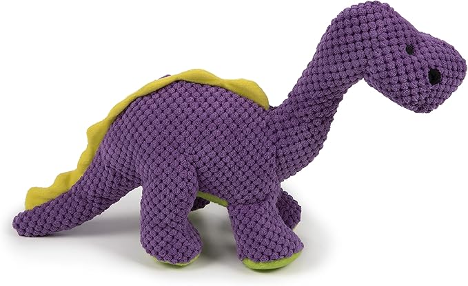 goDog Dinos Bruto Checkers Tough Plush Toy with Chew Guard Technology, Durable Checkered Fabric & Squeaker for Active Play, Purple, Large