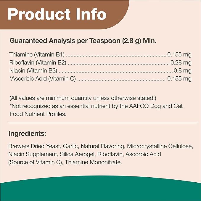 NaturVet Brewers Dried Yeast Formula with Garlic Flavoring Plus Vitamins for Dogs and Cats, Powder, Made in The USA with Globally Source Ingredients 1 Pound