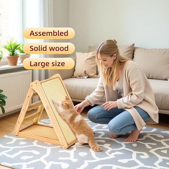 Large Sisal Cat Scratcher, Cat Scratching Post Tower Assembled - Solid Wood Sisal Scratching Posts for Indoor Cats Adults