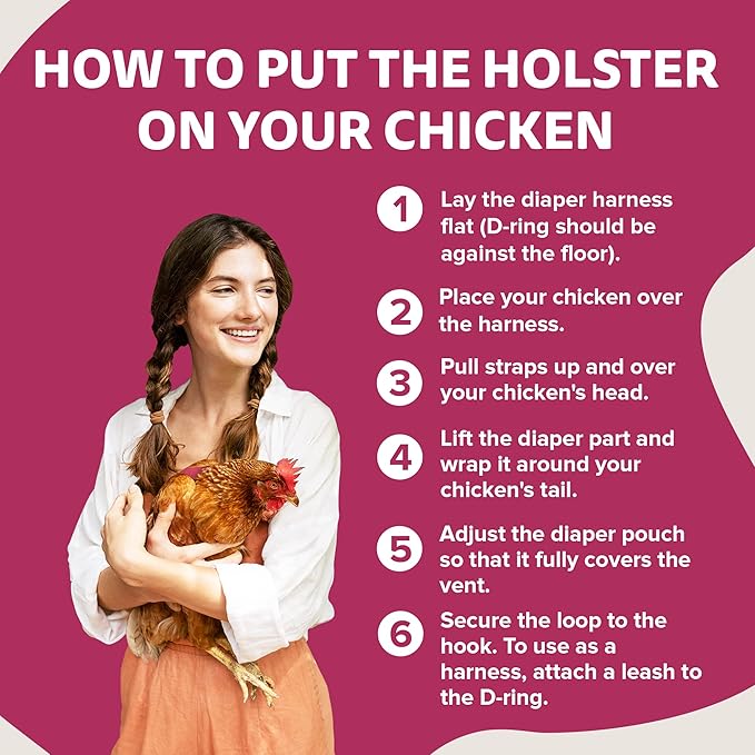 Hen Holster, Wrap-Around Chicken Diapers, Comfy Chicken Diapers for Hens & Roosters, US-Made Chicken Diaper, Must-Have Chicken Accessories, with Sewn-in Liner, XL, Pink - Crazy K Farm