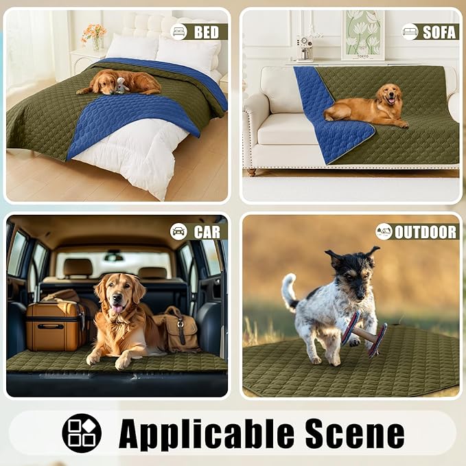 Smiry Waterproof Dog Bed Cover Blanket, Soft Reversible Pet Blanket, Washable Leakproof Cats Dogs Couch Cover for Sofa, Couch, Furniture, Plaid (52x82 Inch, Green/Navy)