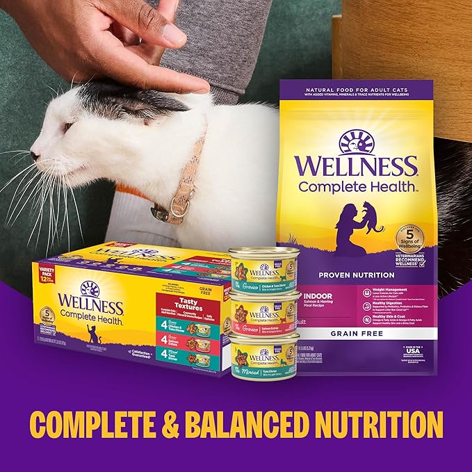 Wellness Complete Health Pate Adult Wet Cat Food, Natural, Protein-Rich, Grain-Free, 3 Ounce, 24 Pack, (Chicken & Turkey Variety Pack)