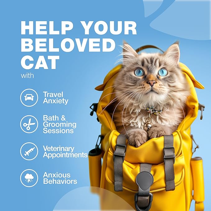 Cat Calming Treats - Probiotic Melatonin Soft Chews for Cat Anxiety Relief - Calming Chews for Stress, Storms, Travel, Grooming, Separation Anxiety - Behavioural Support