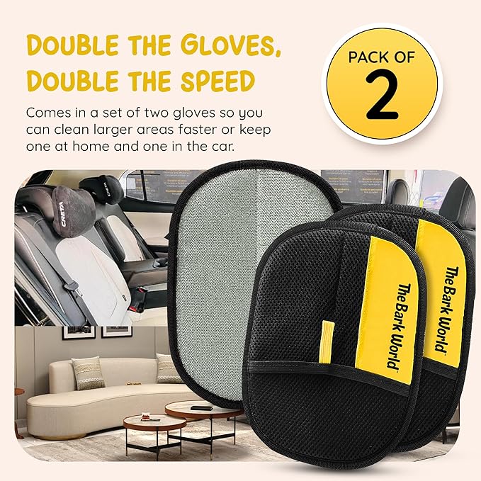 Pet Hair Removal Gloves 2-Pack – Electrostatic Reusable Fur Remover Mitts for Cat & Dog Hair – Washable Lint Remover for Couch, Clothes, Car & Pet Beds