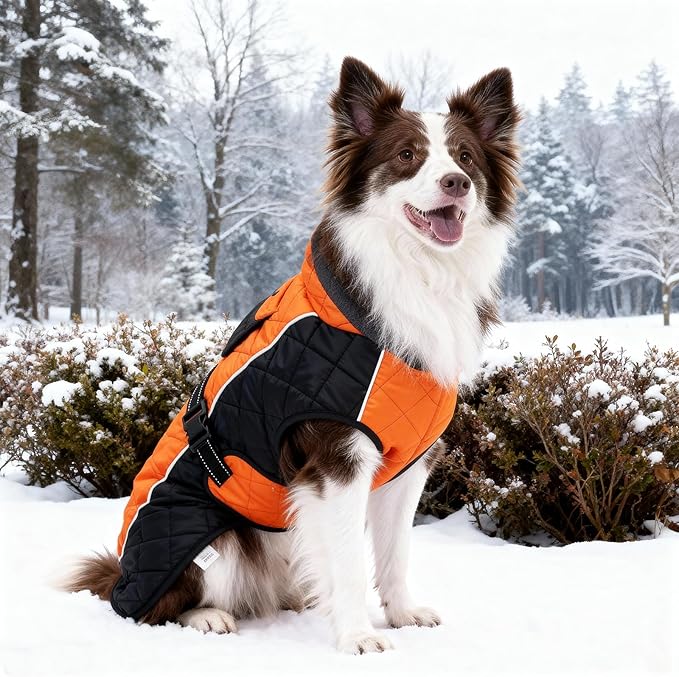 Dog Coat Dogs Winter Coat- Fleece Lined,Water-Resistant,Convertible Collar,Back Reflective Strip&Easy to Wear for Outdoor Walking Dog-Jacket(Orange, X-Small)
