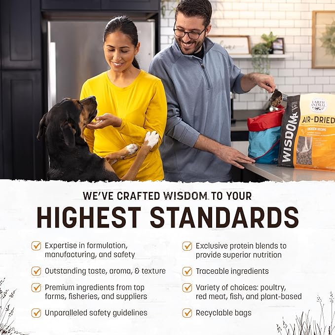 Earth Animal Wisdom Air Dried Dog Food - Chicken Recipe Premium Natural Dry Dog Food for All Breeds & Ages - 2 Lbs Bag
