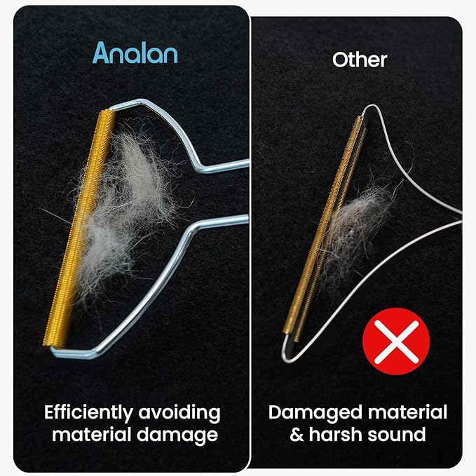 Analan 3-in-1 Pet Hair Remover & Grooming Set for Dogs & Cats – Self-Cleaning Brush for Shedding, Cat Brush, Metal Fur Remover for Couch Carpet & Car, and Rubber Tool for Clothes & Bedding