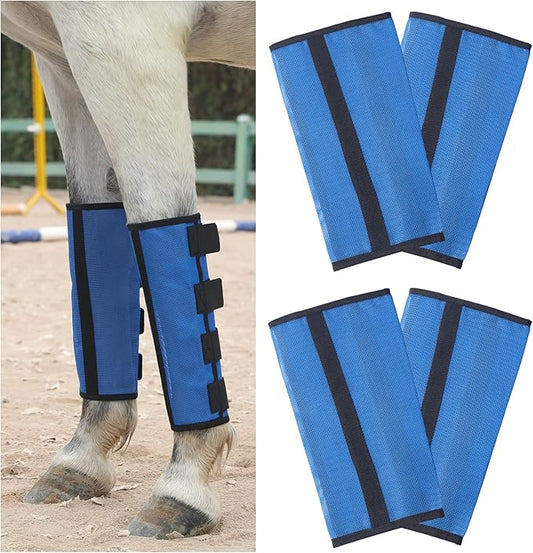 Horse Fly Boots Set of 4 - Non-Slip Leg Guards Extra Tough Mesh Ventilated, Adjustable Horse Fly Leggings Reduce Stomping & Hoof Stress & Leg Fatigue RoyalBlue Large
