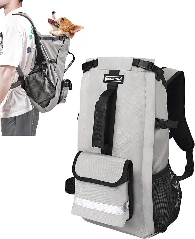 Dog Backpack for Small & Medium Dogs - Adjustable Pet Carrier for Travel & Hiking, Hands-Free Puppy Backpack with Storage Pockets, Breathable Mesh, Reflective Strips & Non-Slip Handle