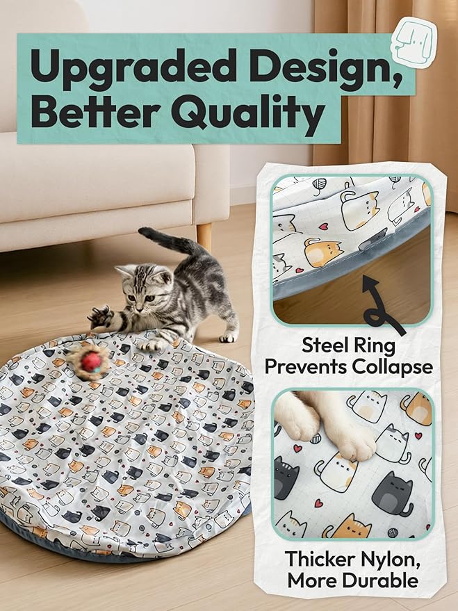 Interactive Cat Toy with Moving Ball, USB Rechargeable Undercover Hide and Seek Mat for Indoor Cats & Kittens, Automatic Exercise & Entertainment Play Pad