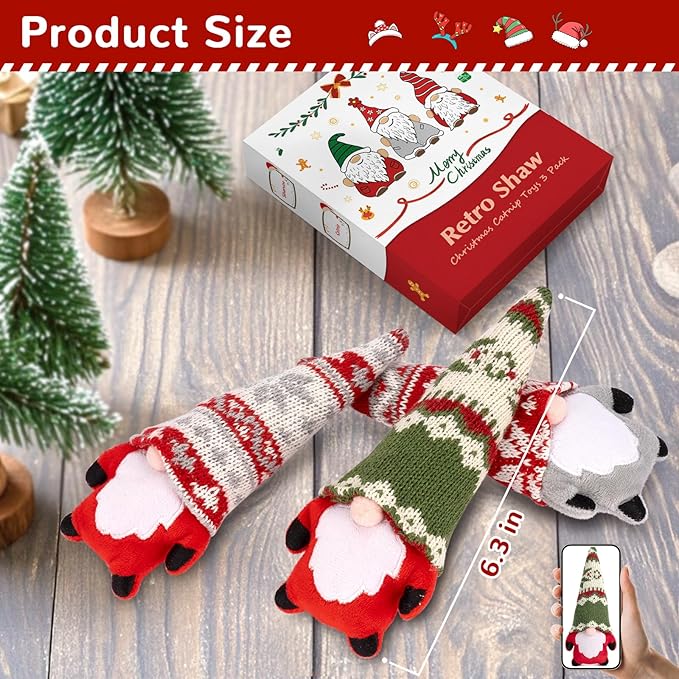 Retro Shaw Christmas Cat Toys, Xmas Catnip Toys for Indoor Kitten Kitty, Safe Kitten Teeth Cleaning Toy, Interactive Cat Chew Kitty Kicker Toy Santa Claus
